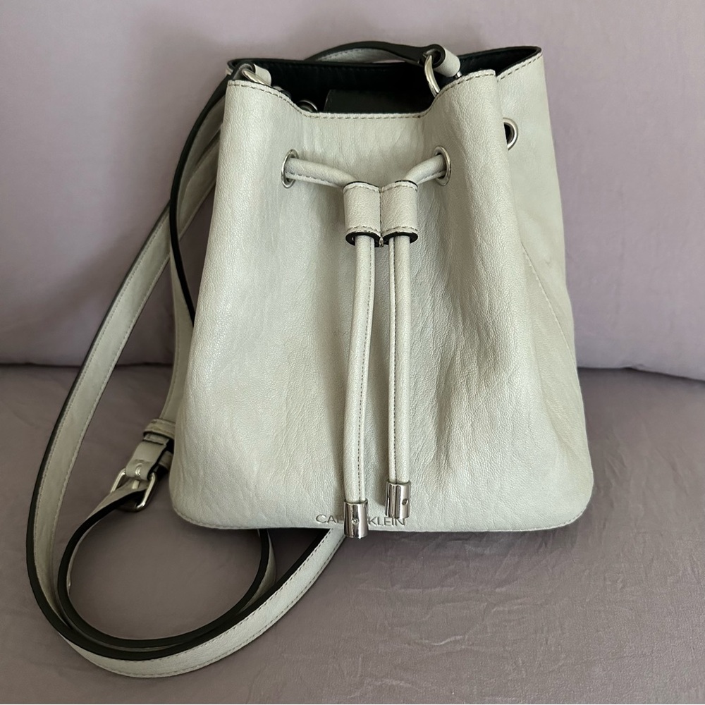 Calvin Klein Light Grey Leather Hobo Crossbody